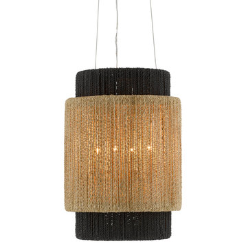 Viewforth 4-Light Chandelier in Satin Black with Natural with Black/Smokewood