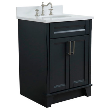 25" Single Sink Vanity, Dark Gray Finish With White Quartz And Oval Sink