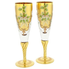 GlassOfVenice Set of Two Murano Glass Wine Glasses 24K Gold Leaf - Purple 