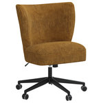 Skyline Furniture MFG. - Office Chair, Velvet Amber - The soft curvature of our swivel desk chair envelopes the back for incredible comfort. The sleek upholstery and stream-lined shape make it a versatile addition to any office space. Manufactured in Illinois, it is both sturdy and cushy, with hand upholstered in fabric and a 360-degree swivel mechanism that adjusts for height and features metal casters for ease of movement.