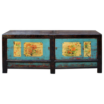 Chinese Oriental Graphic Blue Sideboard Console Table TV Cabinet Hcs4577