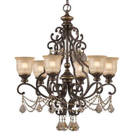 Norwalk 6 Light Golden Teak Swarovski Strass Chandelier