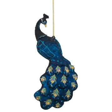 6.25" Blue and Turquoise Glass Peacock Christmas Ornament