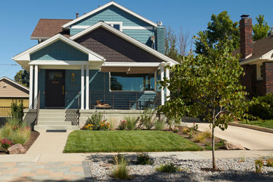 Blue two-story mixed siding and shingle exterior home photo in Salt Lake City