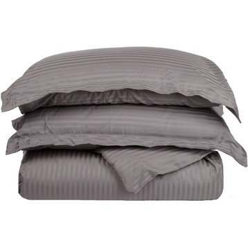 100% Egyptian Cotton Lightweight Stripes Duvet Cover Set, Grey, Twin