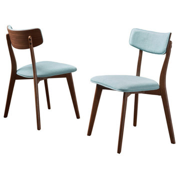 GDF Studio Caleb Mid-Century Walnut Finished Frame Dining Chairs, Set of 2, Mint