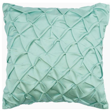 Handmade 24"x24" Textured & Pintucks Blue Satin Cushion Cover, Sea Crunch