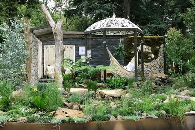 Design ideas for an australian native scandinavian backyard garden for spring in Melbourne.