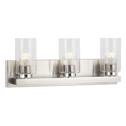 Progress Lighting - Goodwin 3-Lt Brushed Nickel Modern Vanity Light With Clear Glass - Bathroom Vanity Lighting