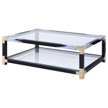 ACME Lafty Coffee Table, White Brushed/Clear Glass