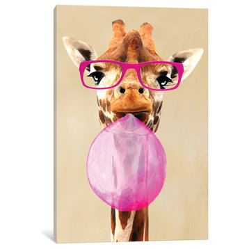 "Clever Giraffe With Bubblegum" by Coco de Paris, Canvas Print, 18"x12"