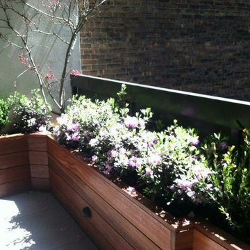 custom built mahogany planters for Manhattan,NYC terrace garden by New York Plan