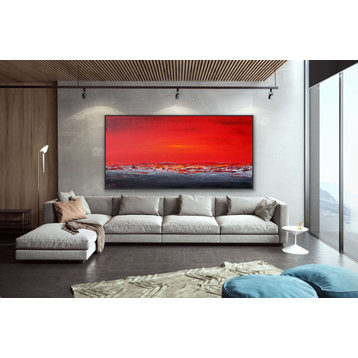 72"x36" Red gray coastal minimal Large Modern Painting home art decor