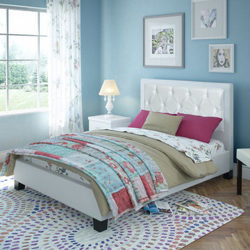San Antonio Button Tufted White Leatherette Upholstered Double/Full Bed