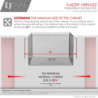 STYLISH 22'' Workstation Single Bowl Undermount 16G Stainless Steel Kitchen Sink