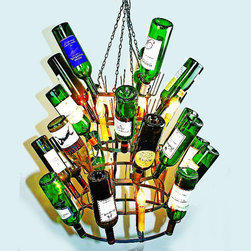 Eight Light Iron Wine Bottle Chandelier - Wine Racks