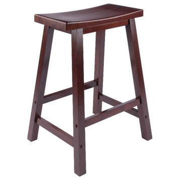 Winsome Satori 24" Solid Wood Saddle Seat Counter Stool in Antique Walnut