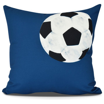Soccer Ball, Geometric Print Pillow, Navy Blue, 26" x 26"