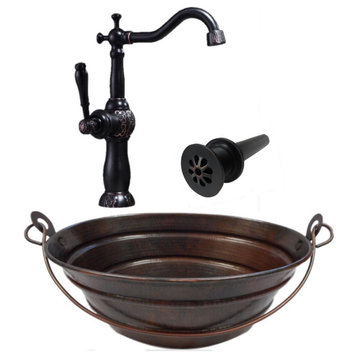 16" Oval Copper Bucket Vessel Bath Sink with 13" Clayborne ORB Faucet & Drain