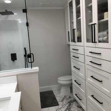 BATHROOM - 12"x14" White  Wall Tile/24"x48" Floor Tile/White Cabinets Blk Hdw