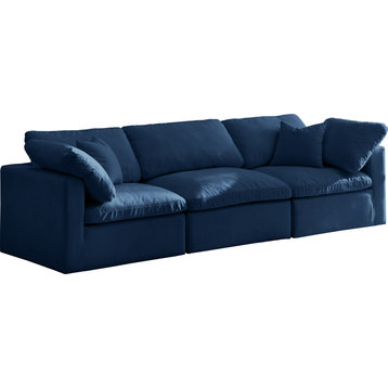 Plush Velvet / Down Standard Comfort 3-Piece Modular Sofa, Navy