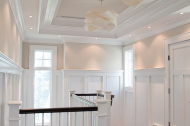 Hallway - traditional hallway idea in New York with gray walls