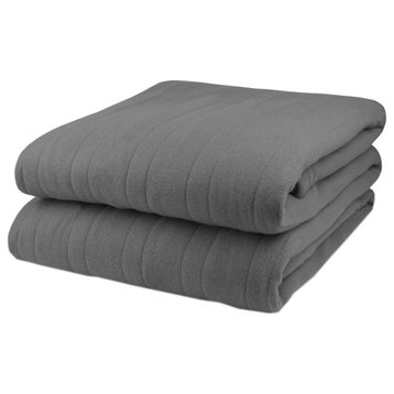 Pure Warmth Solid Flannel Electric Heated Warming Full Blanket Grey