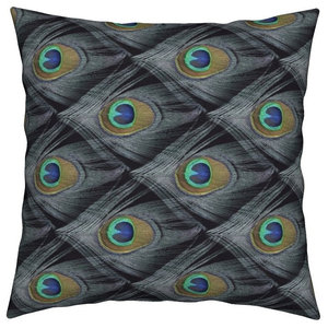 Diamond Black Peacock Feathers Birds Bird Throw Pillow