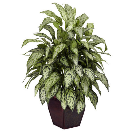 Silver Queen With Decorative Planter Silk Plant