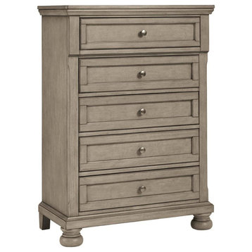 Classic Vertical Dresser, Bun Feet and 5 Spacious Drawers, Burnished Light Grey