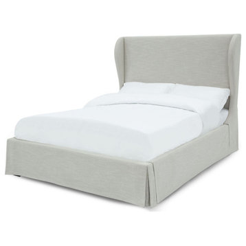 Modus Hera Queen Upholstered Skirted Storage Panel Bed in Oatmeal