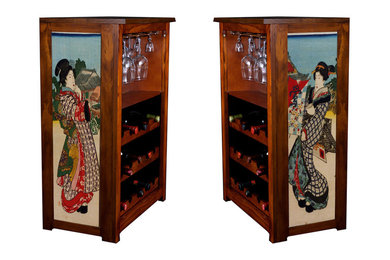 Ukiyoye (Japanese wood Block Print Artist) decorating wine cabinets