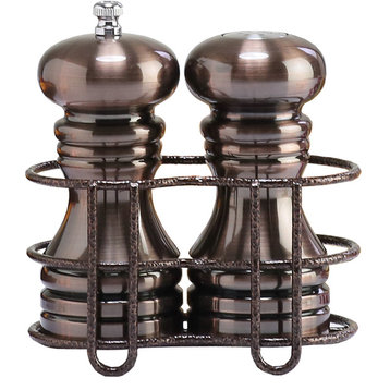 Chef Specialties Burnished Pepper Mill and Salt Shaker Set, 5.5", Rack