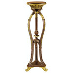 Design Toscano - Floral Bouquet Pedestal Table - With a hint of Victorian detail, this charming work of furniture art bridges styles with its gracefully bowed legs and romantic curves that are a true symphony of design. Generously embellished with delicate floral detailing and gilded appliques, our designer resin pedestal with center finial is art alone, yet also beautifully displays prized pieces.