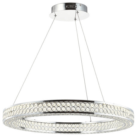 JONATHAN Y Lighting JYL7201 Benton 1 Light 25"W LED Crystal Ring - Chrome /