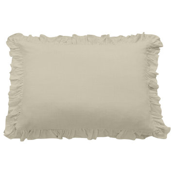 Lily Washed Linen Ruffle Dutch Euro Pillow, 27"x39", Light Tan
