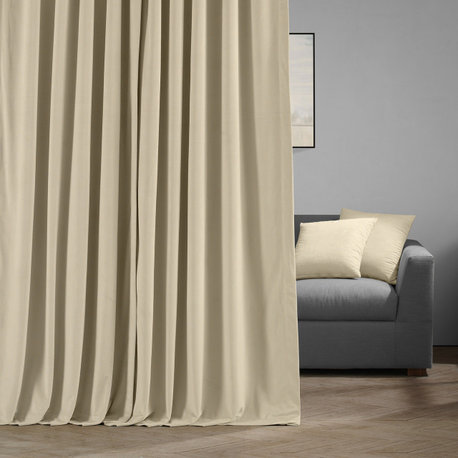 Signature Ecru Doublewide Blackout Velvet Curtain Single Panel, 100"x96"