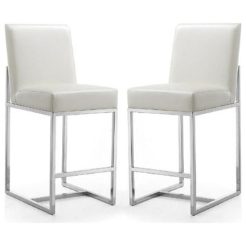 Home Square 37" Faux Leather Barstool in Pearl White - Set of 2