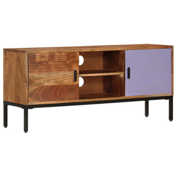 vidaXL TV Stand TV Console Sideboard Honey Brown and Gray Solid Wood Acacia