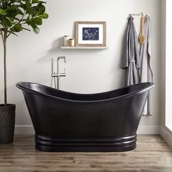 71" RAYE ANTIQUE BLACK HAMMERED COPPER DOUBLE-SLIPPER PEDESTAL TUB - Products