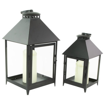 Set of 2 Black Modern Style Candle Lanterns 15.75"
