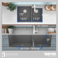 Karran 32" Undermount Large/Small Bowl Quartz Kitchen Sink, Grey