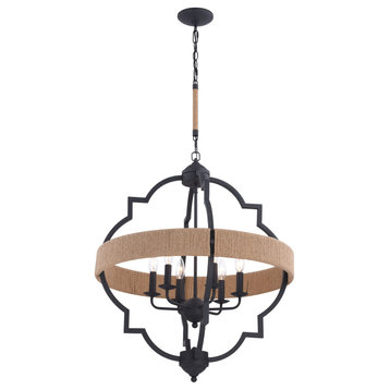 Beaumont 25" 6-Light Pendant Textured Gray With Natural Rope