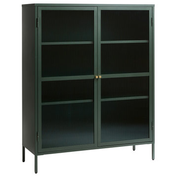 55" Contemporary Glass & Metal Display Cabinet in Green
