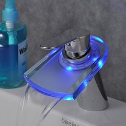 Contemporary Color Changing LED Waterfall Bathroom Sink Faucet - T0816F - Bathroom Sink Faucets