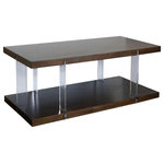 StyleCraft - Austin Coffee Table Two Tier Chestnut Brown Finish - Elevate your space with this clear acrylic and chestnut brown coffee table - featuring two tiers for extra space. The shelves are made up of MDF with an elegant acacia wood veneer that has a wood grain textured look. The shelves are supported by six acrylic posts that measure 3. 15"W x . 39"D x 18"H. Due to the production process, there may be minor variations in shape, size, color, and finish.