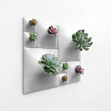 Modern Wall Planter Set, Node Living Wall, Ceramic, BS2, Light Gray