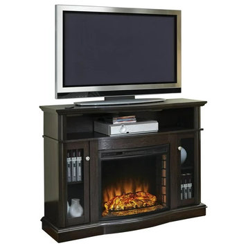 Transitional TV Console, Glass Doors & Fireplace With 10 Temperature Adjustments