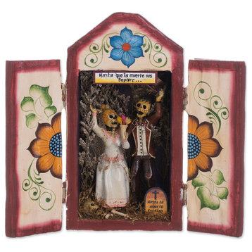 Novica Handmade Calavera Wedding Wood And Ceramic Retablo