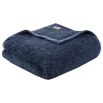 Woolrich Burlington Berber Blanket, Navy Blue, Full/Queen
